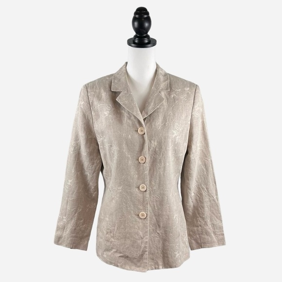 Amanda Smith Petites Pure Linen Jacket Blazer Beige Embroidered Size 12P - Picture 1 of 16